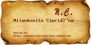 Milenkovits Cipriána névjegykártya